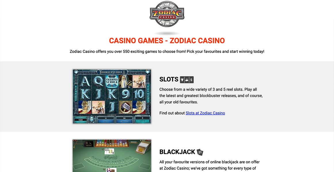 zodiac Casino Games