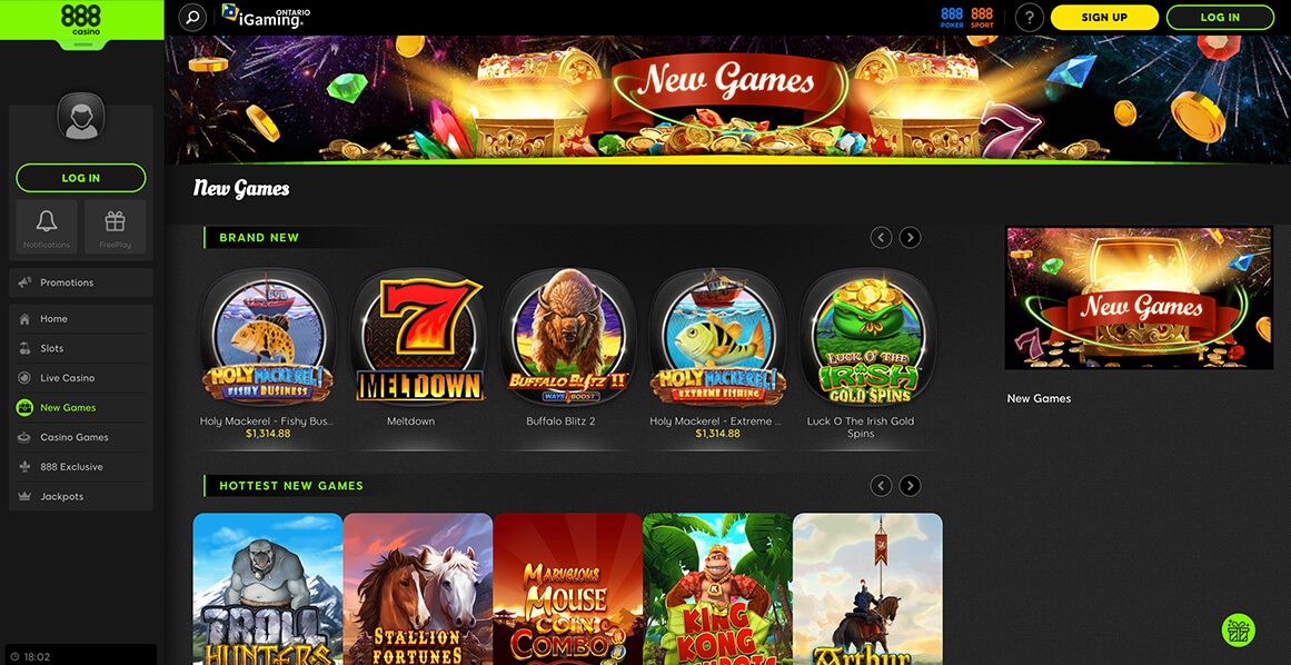 Casino Games library at 888 casino