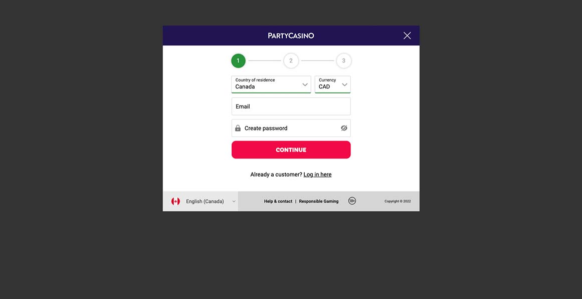 Create an account at Party Casino - User Journey