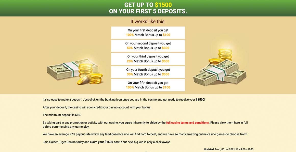 golden tiger casino bonus