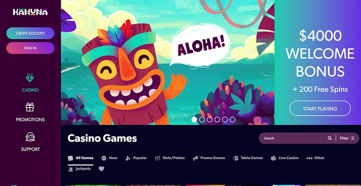 Kahuna casino Bonus