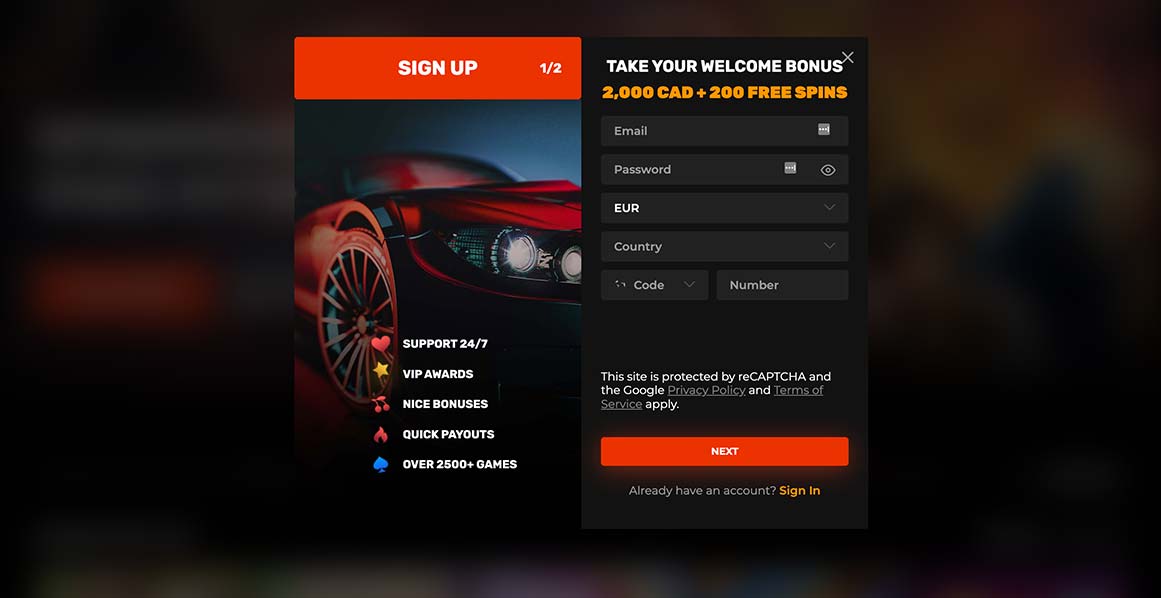 Sign Up at N1 Casino