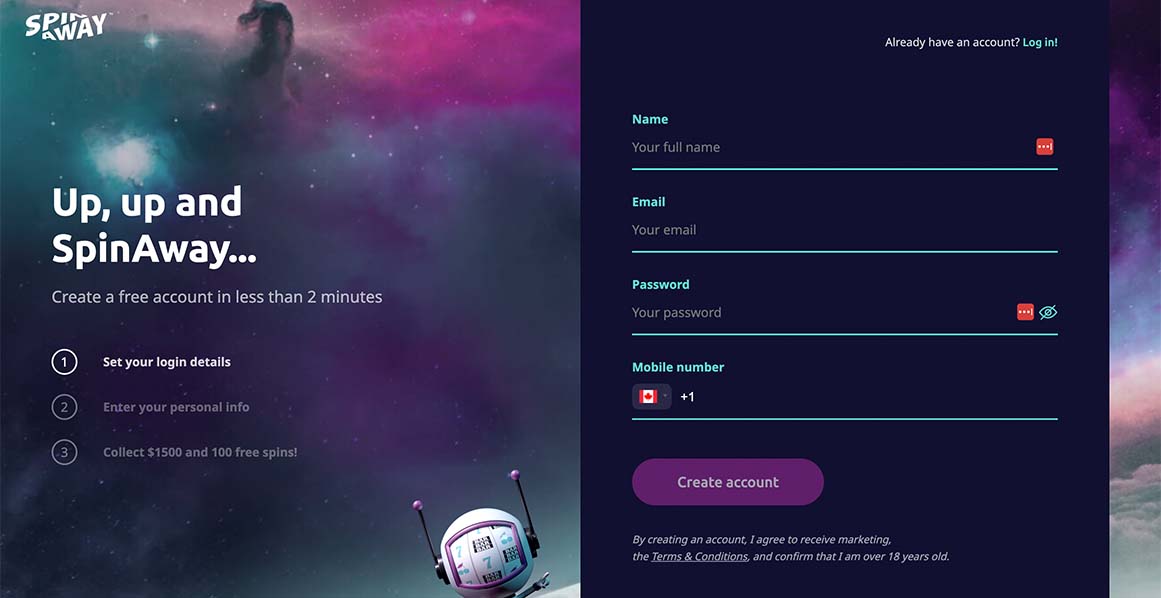 Create an account at Spinaway Casino