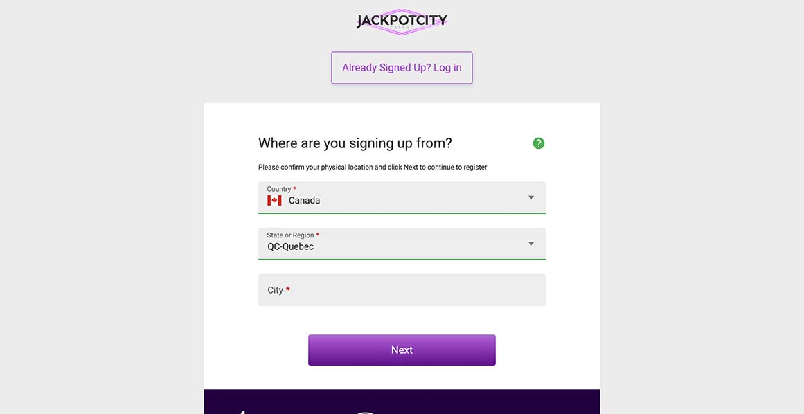 Sign up at Jackpot City