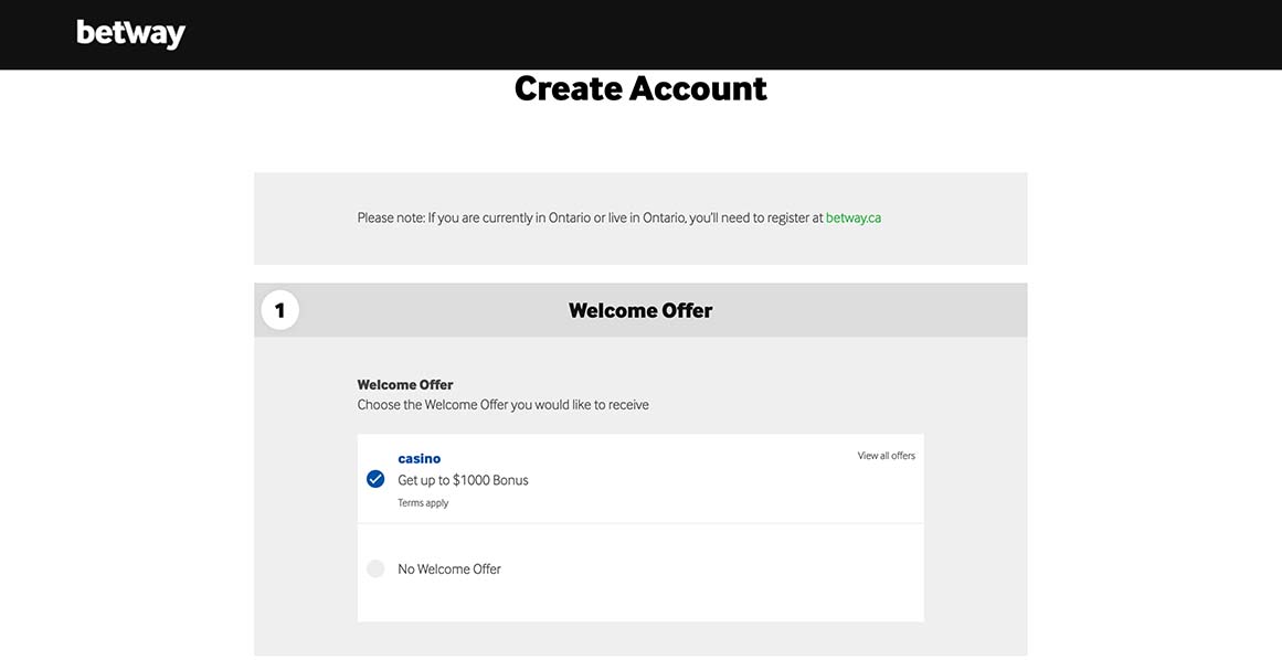 Create an Account at Betway