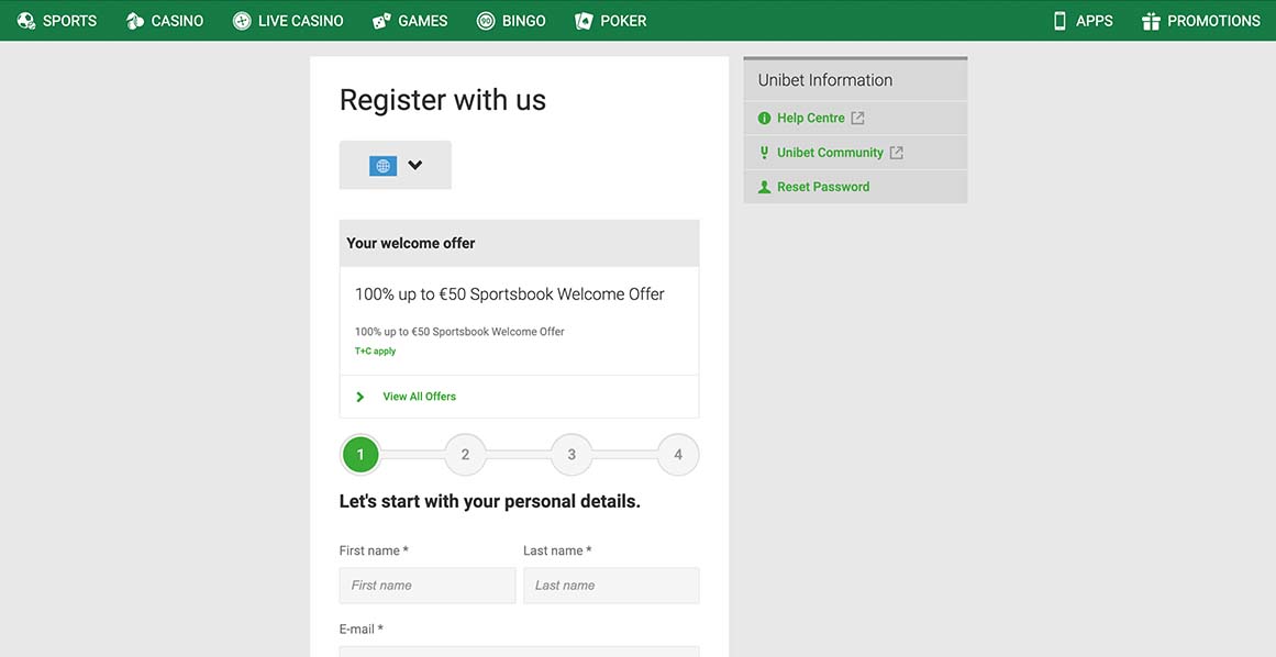 Unibet Create account