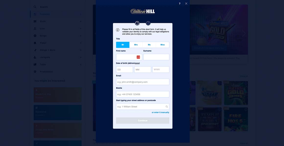 William Hill Create an account