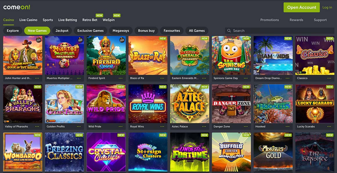 Game Selection at Comeon Casino