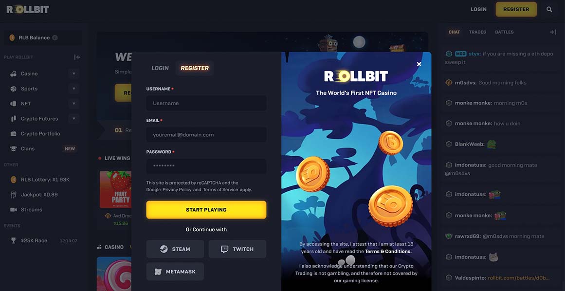 Create account at Rollbit