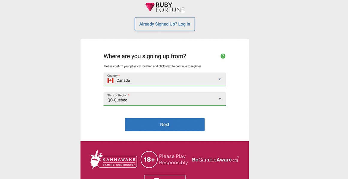 Create an Account at Ruby Fortune