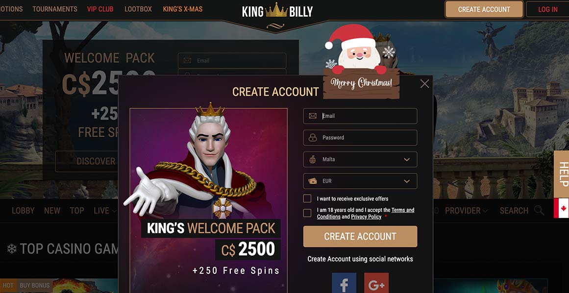 King Billy Create account