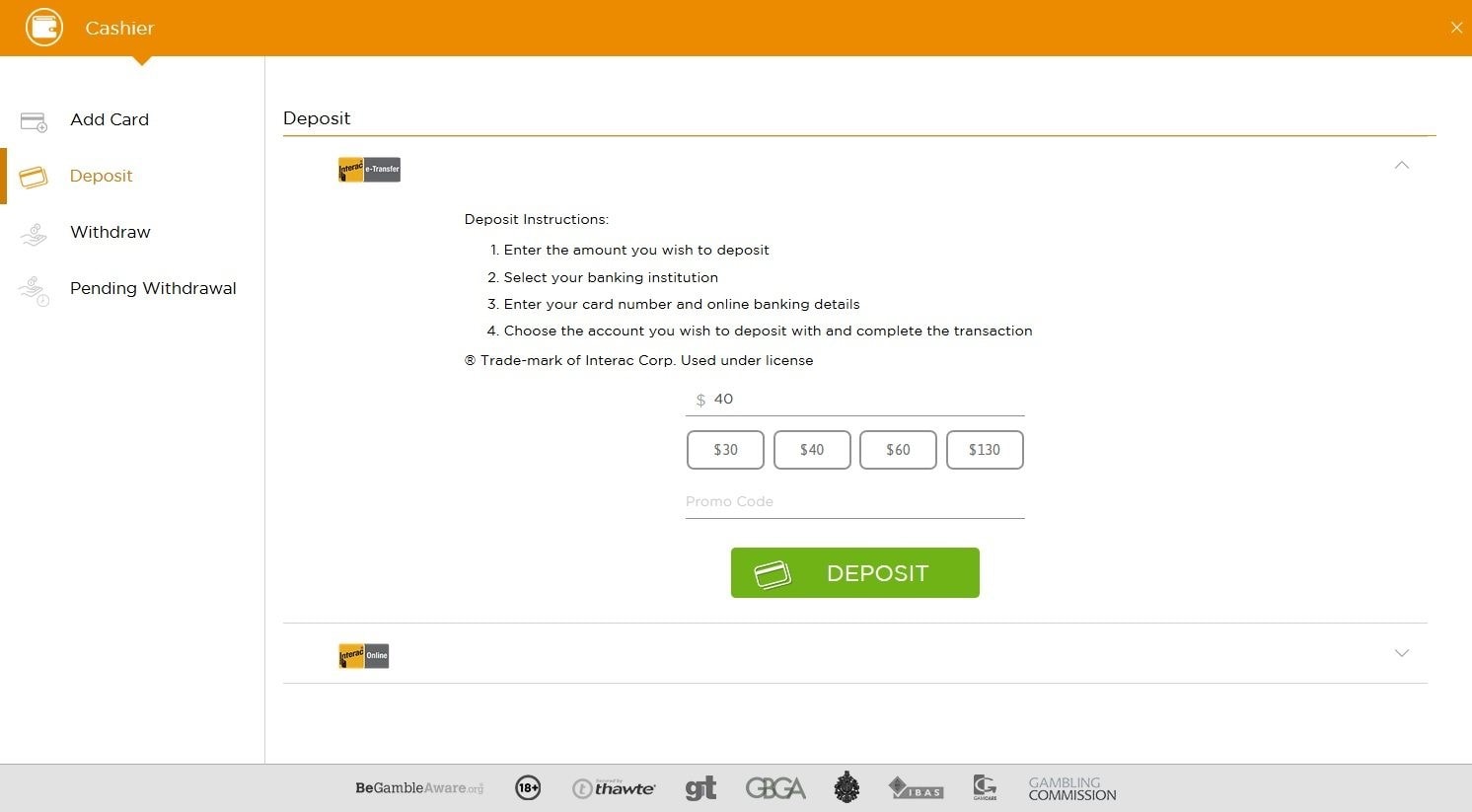 Interac Deposit Process